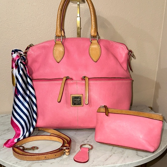 Dooney & Bourke Handbags - Dooney & Bourke (3) Pink Satchel, Keychain & Make Up Bag